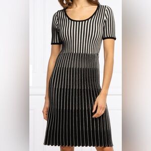 HUGO BOSS Farya Black and White Striped Sheath Dress Size XL